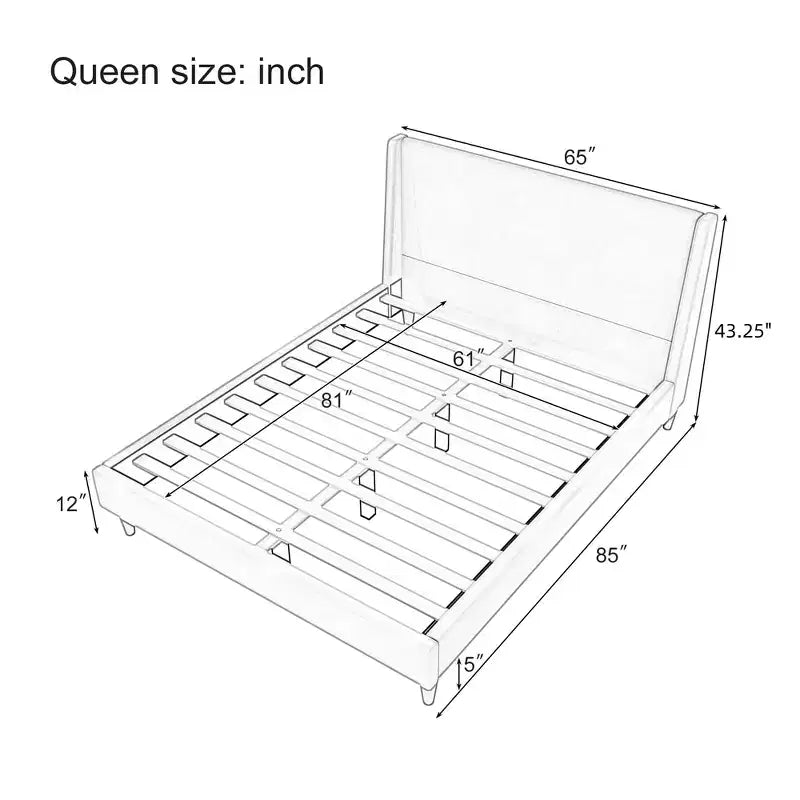 Queen/King Size Velvet Upholstered Platform Bed Frame with Wingback Headboard and Walnut Wooden Legs, Beige, No Box Spring Needed-ModernLuxe