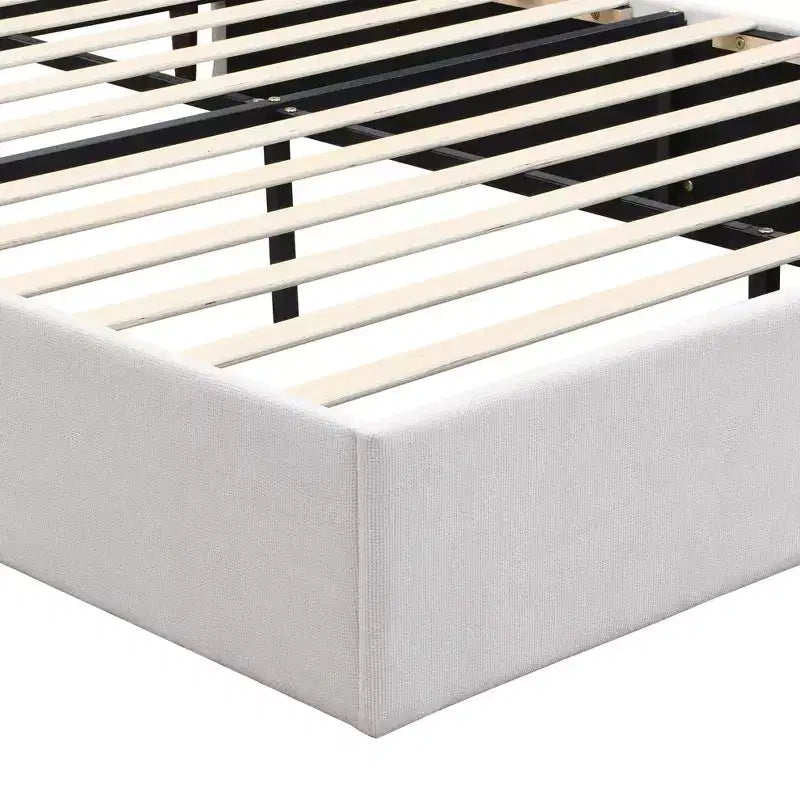 Queen/King Size Velvet Upholstered Platform Bed Frame with Wingback Headboard and Walnut Wooden Legs, Beige, No Box Spring Needed-ModernLuxe