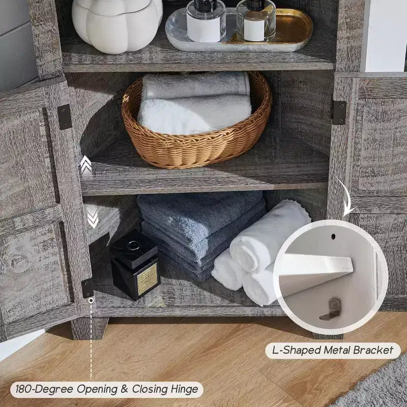 Bathroom Corner Cabinet with Barn Door & Adjustable Shelf, Farmhouse Small Storage Cabinet for Bathroom, Living Room