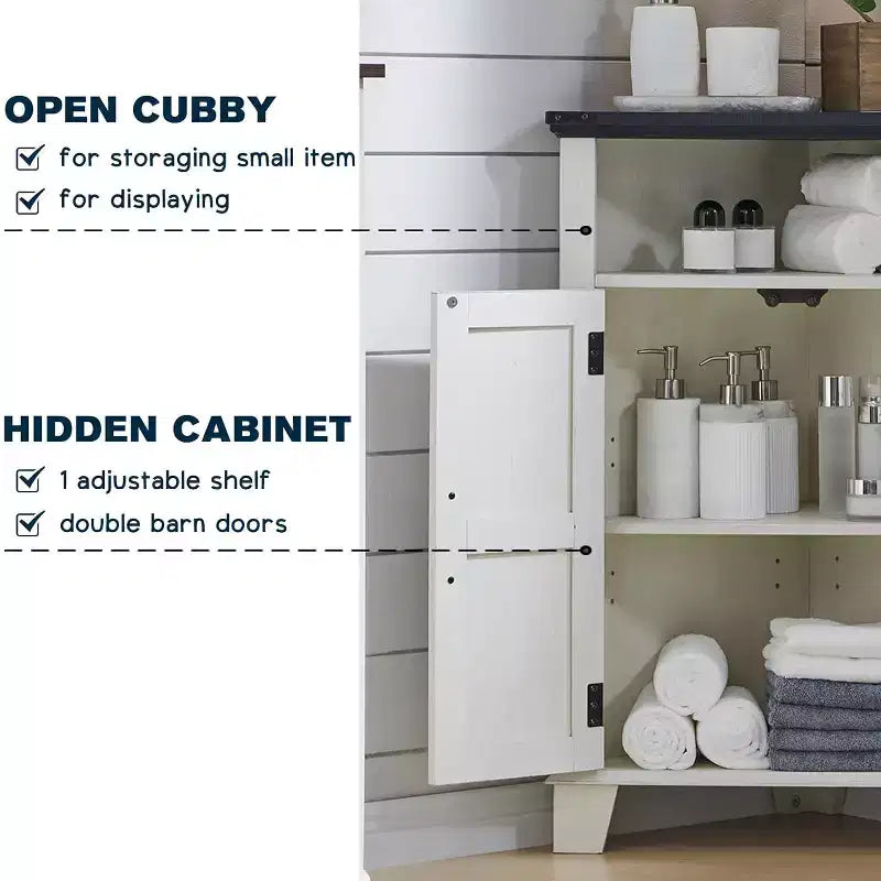 Bathroom Corner Cabinet with Barn Door & Adjustable Shelf, Farmhouse Small Storage Cabinet for Bathroom, Living Room