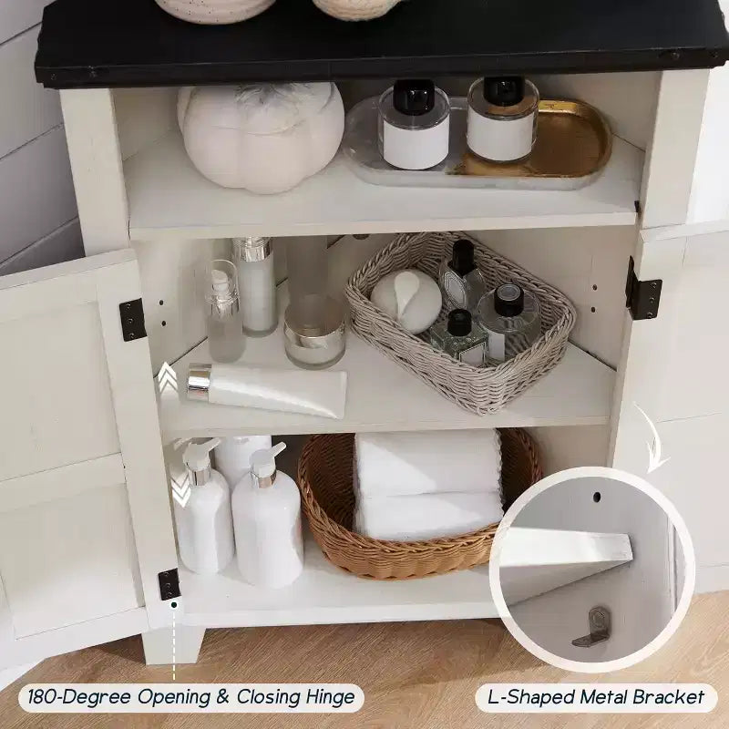 Bathroom Corner Cabinet with Barn Door & Adjustable Shelf, Farmhouse Small Storage Cabinet for Bathroom, Living Room