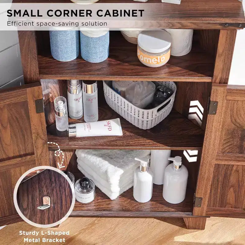 Bathroom Corner Cabinet with Barn Door & Adjustable Shelf, Farmhouse Small Storage Cabinet for Bathroom, Living Room