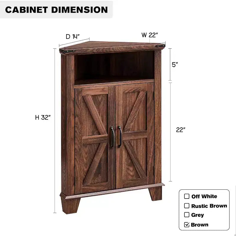 Bathroom Corner Cabinet with Barn Door & Adjustable Shelf, Farmhouse Small Storage Cabinet for Bathroom, Living Room
