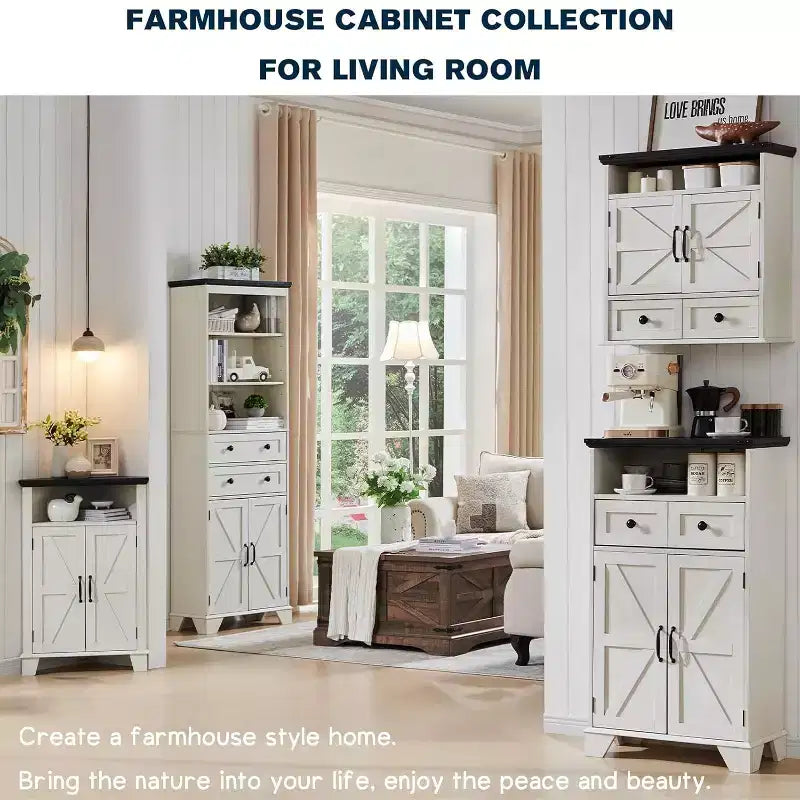 Bathroom Corner Cabinet with Barn Door & Adjustable Shelf, Farmhouse Small Storage Cabinet for Bathroom, Living Room