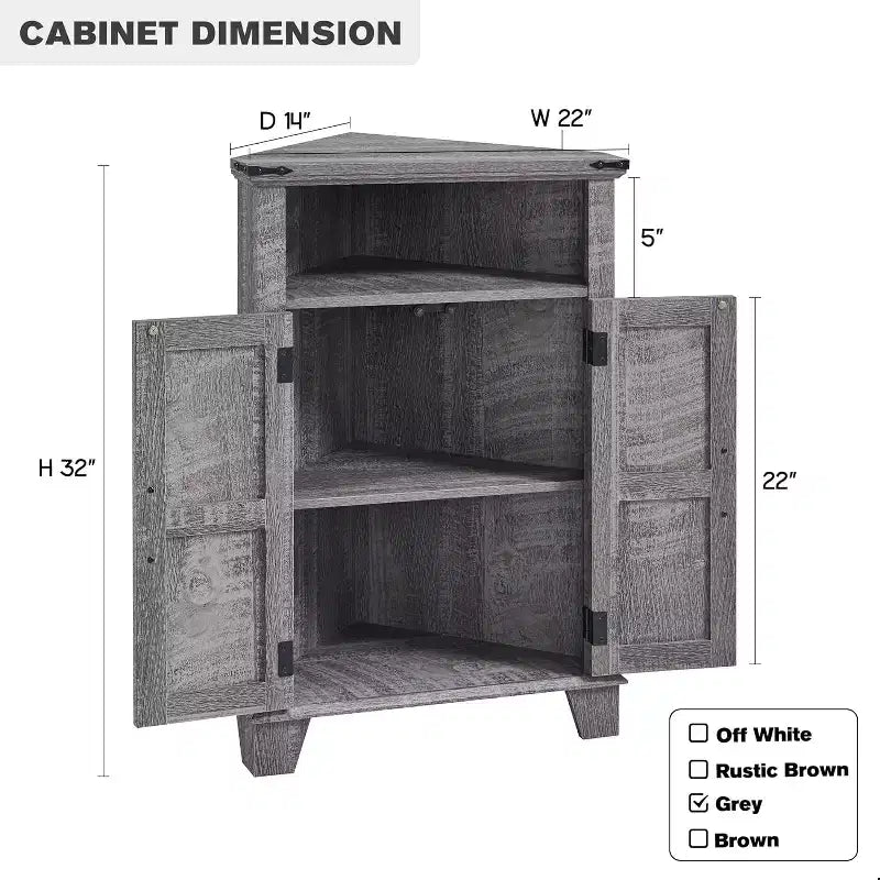 Bathroom Corner Cabinet with Barn Door & Adjustable Shelf, Farmhouse Small Storage Cabinet for Bathroom, Living Room