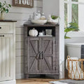 Bathroom Corner Cabinet with Barn Door & Adjustable Shelf, Farmhouse Small Storage Cabinet for Bathroom, Living Room