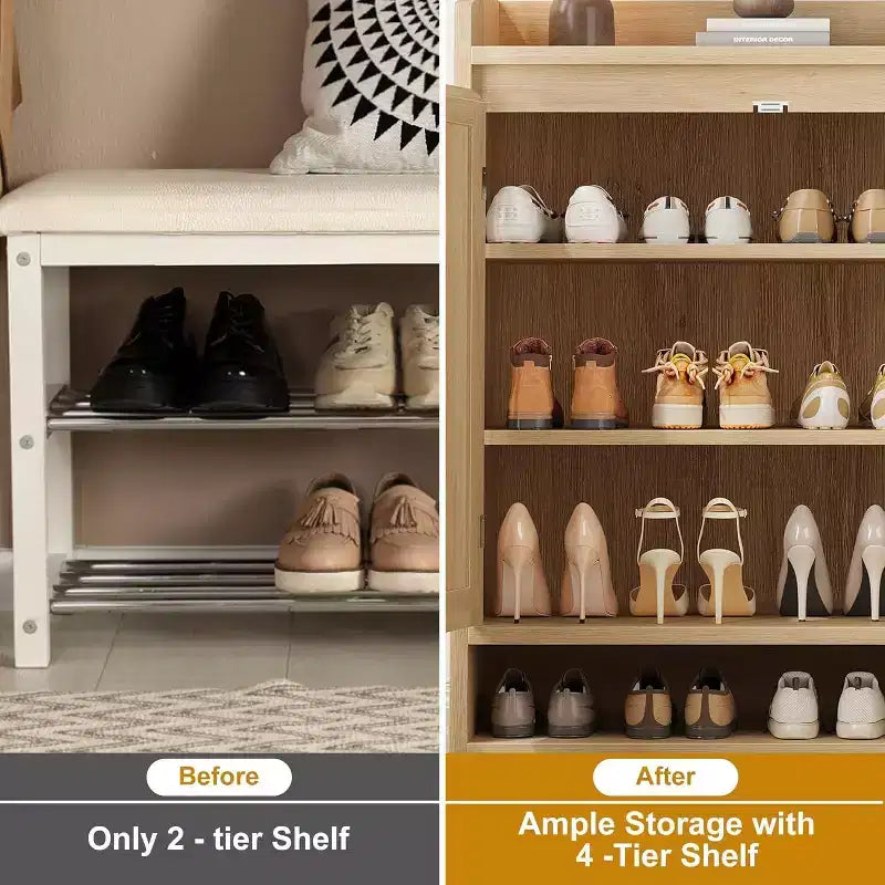 Acekool Rattan Shoe Cabinet with 2 Doors, 5-Tier Adjustable Shelves & Dust-Proof Storage, Entryway Organizer