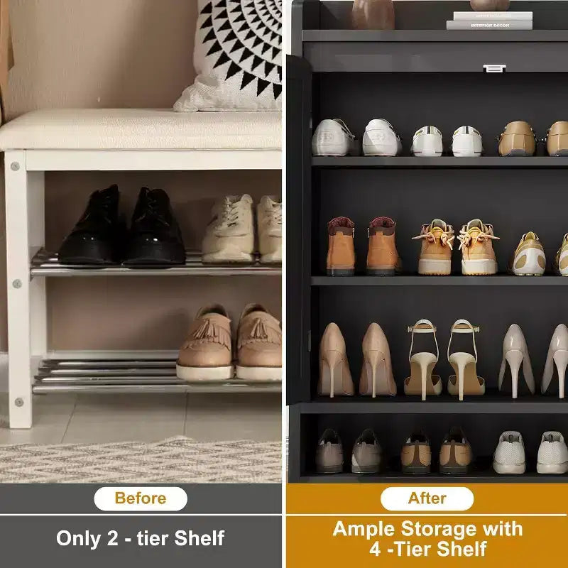 Acekool Rattan Shoe Cabinet with 2 Doors, 5-Tier Adjustable Shelves & Dust-Proof Storage, Entryway Organizer