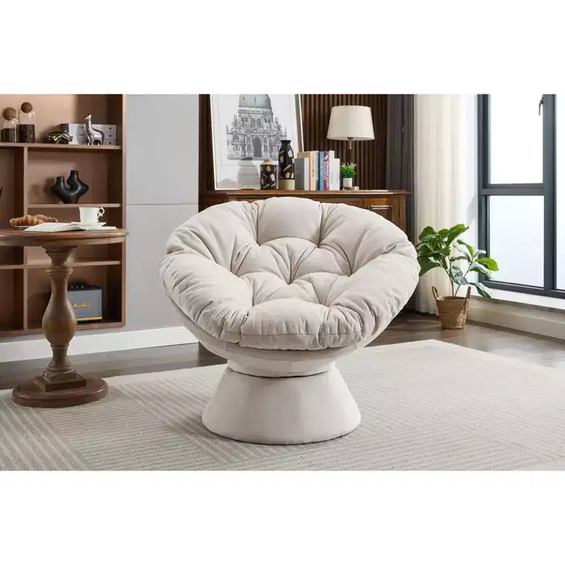 Okak Chenille Oversized Swivel Accent Chair for Bedroom,Comfy Papasan Chair for Living Room,Apartment
