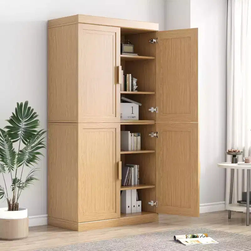 62x31x16 Wood Accent Cabinet in Natural Color, Storage Organizer with Adjustable Shelves for Kitchen Bedroom Entryway Living Room Dinning Room