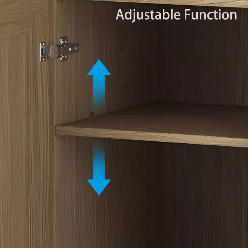 62x31x16 Wood Accent Cabinet in Natural Color, Storage Organizer with Adjustable Shelves for Kitchen Bedroom Entryway Living Room Dinning Room