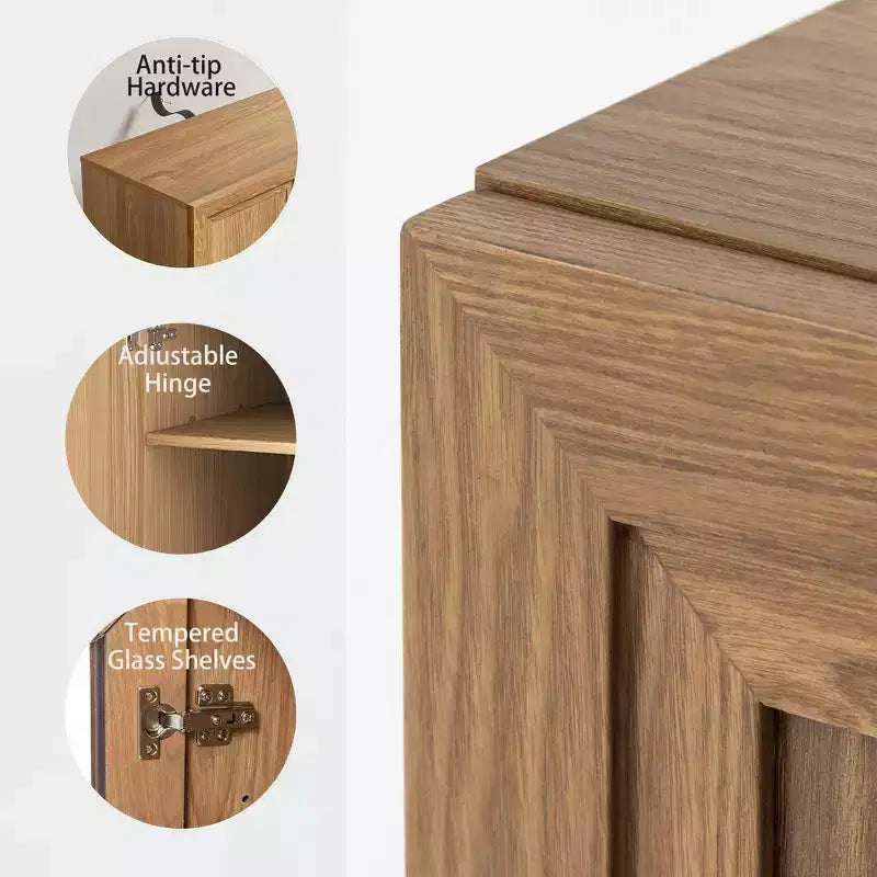 62x31x16 Wood Accent Cabinet in Natural Color, Storage Organizer with Adjustable Shelves for Kitchen Bedroom Entryway Living Room Dinning Room