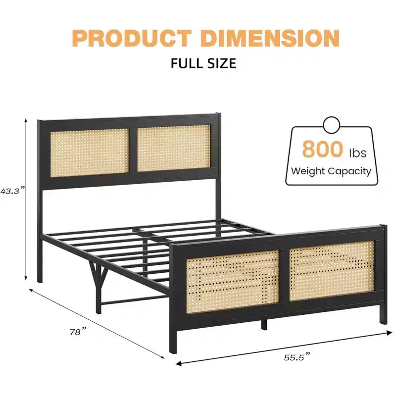 Whizmax Rattan Bed Frame with Headboard, Bed Frame with Strong Metal Slats Support, Noise-Free Design, No Box Spring Needed