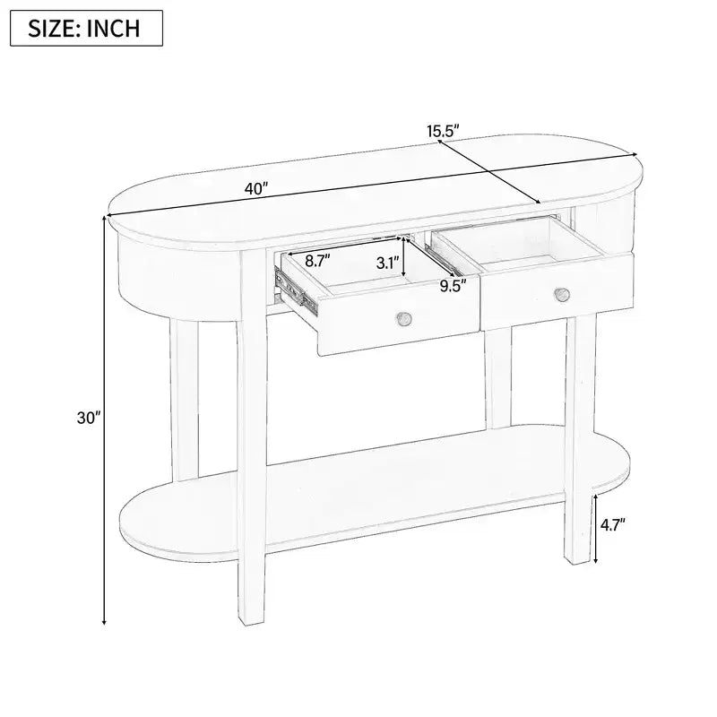 Elegant Retro Console Table with Curved Design and Smooth Glaze for Entryways, Living Rooms and hallways (Antique White)