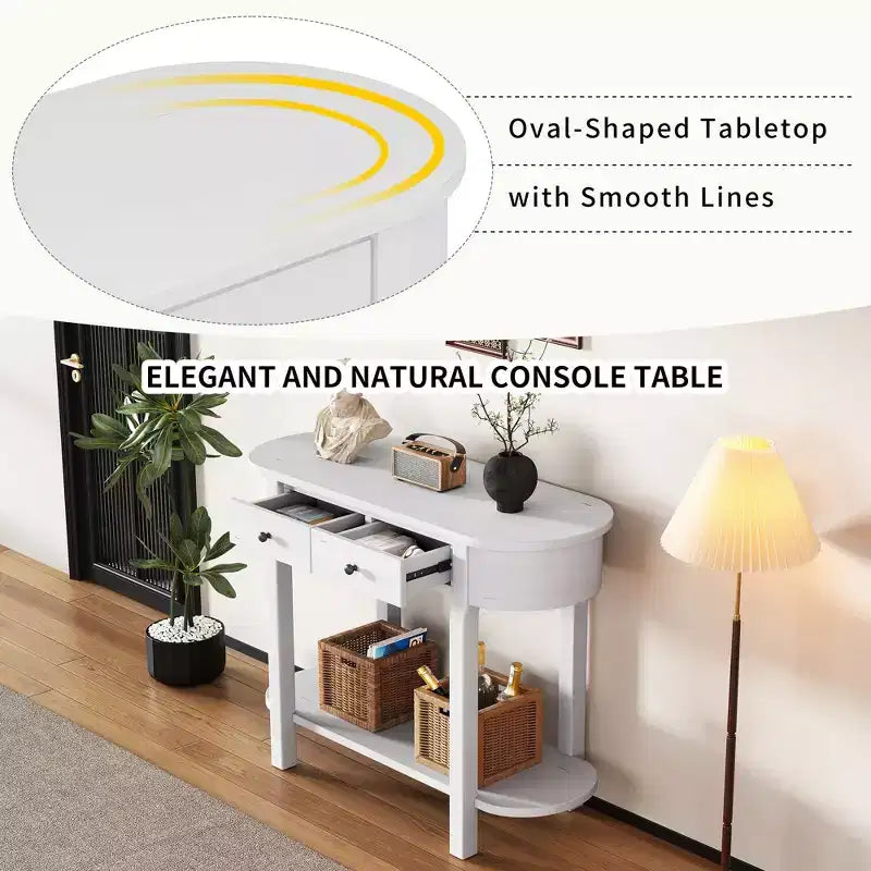 Elegant Retro Console Table with Curved Design and Smooth Glaze for Entryways, Living Rooms and hallways (Antique White)