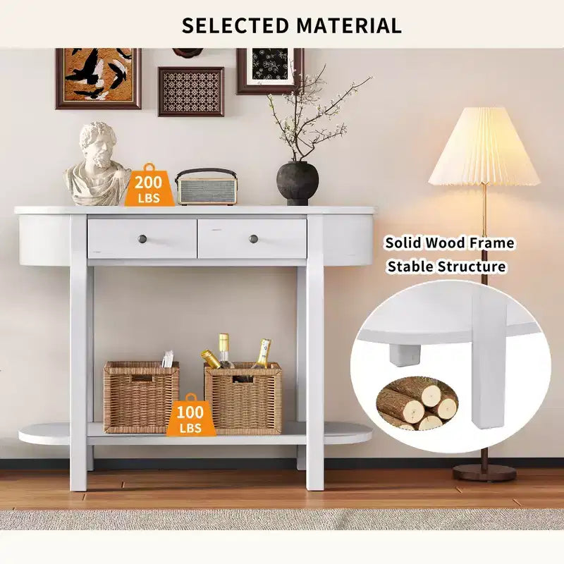 Elegant Retro Console Table with Curved Design and Smooth Glaze for Entryways, Living Rooms and hallways (Antique White)