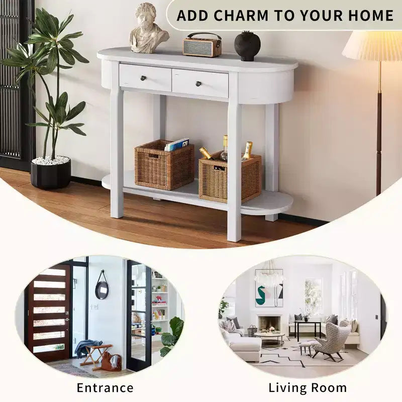 Elegant Retro Console Table with Curved Design and Smooth Glaze for Entryways, Living Rooms and hallways (Antique White)