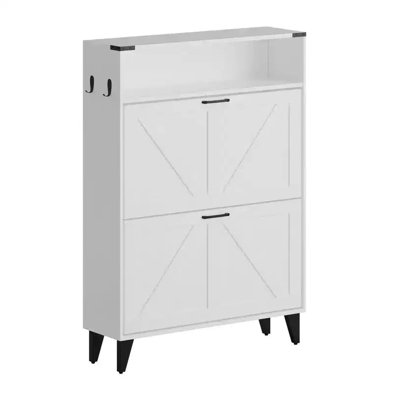 Freestanding Shoe Cabinet 2 Flip Drawers Front Door Shoe Rack with Adjustable Shelf Metal Legs for Entryway 31.5 D x 9.45 W x 44.49 H