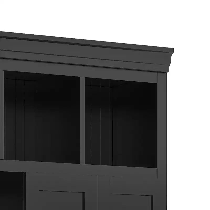 Modern Hall Tree Entryway Bench Storage Organizer Cabinet with 4 Doors, 5 Drawers and Adjustable Shelves, White/Black-ModernLuxe