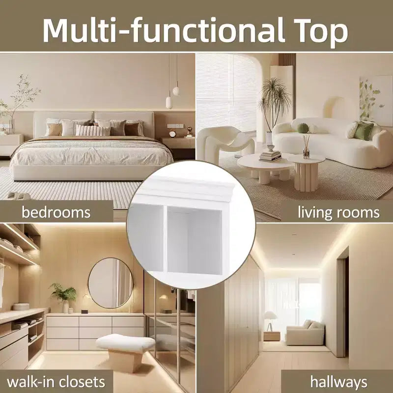 Modern Hall Tree Entryway Bench Storage Organizer Cabinet with 4 Doors, 5 Drawers and Adjustable Shelves, White/Black-ModernLuxe