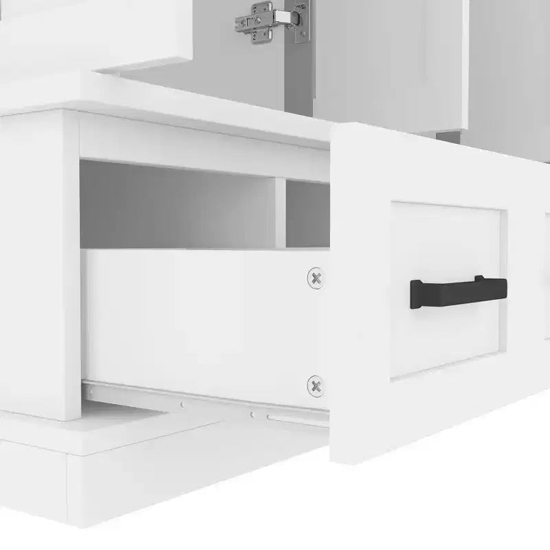 Modern Hall Tree Entryway Bench Storage Organizer Cabinet with 4 Doors, 5 Drawers and Adjustable Shelves, White/Black-ModernLuxe