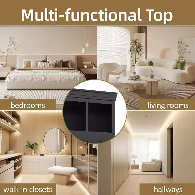 Modern Hall Tree Entryway Bench Storage Organizer Cabinet with 4 Doors, 5 Drawers and Adjustable Shelves, White/Black-ModernLuxe