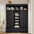 Modern Hall Tree Entryway Bench Storage Organizer Cabinet with 4 Doors, 5 Drawers and Adjustable Shelves, White/Black-ModernLuxe