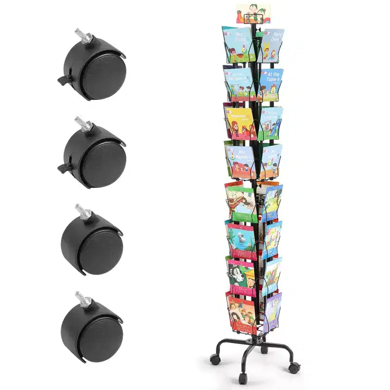 VEVOR Greeting Cards Display Rack, 32 Pockets Rotating Postcard Brochure Display Stand, 360 Spinning Card Display Rack with Sign Holder