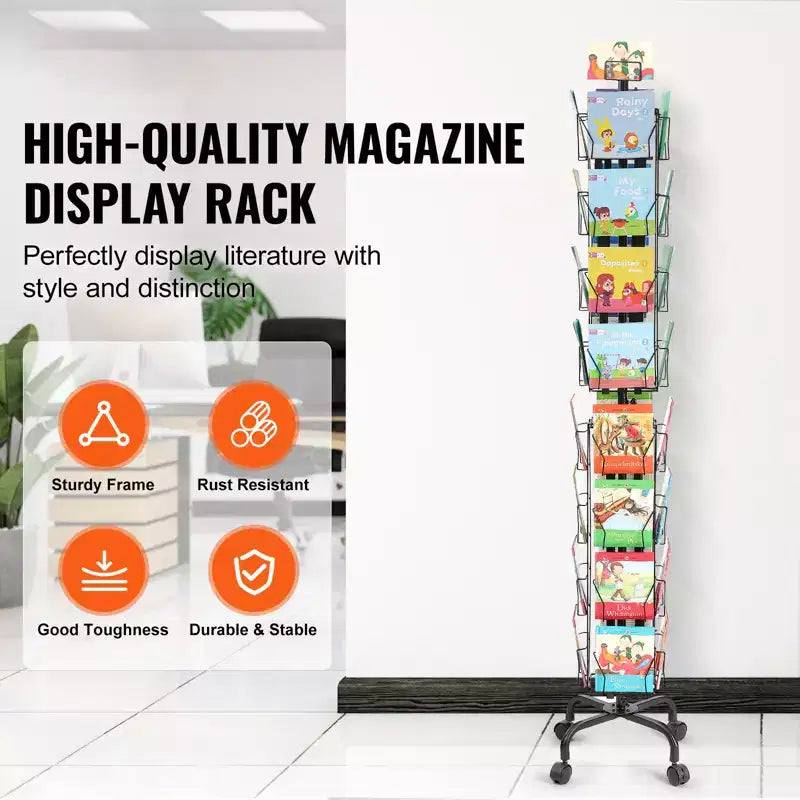 VEVOR Greeting Cards Display Rack, 32 Pockets Rotating Postcard Brochure Display Stand, 360 Spinning Card Display Rack with Sign Holder