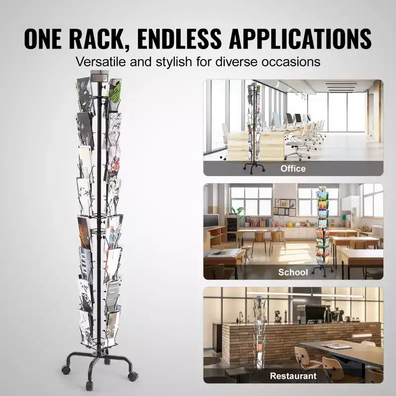 VEVOR Greeting Cards Display Rack, 32 Pockets Rotating Postcard Brochure Display Stand, 360 Spinning Card Display Rack with Sign Holder