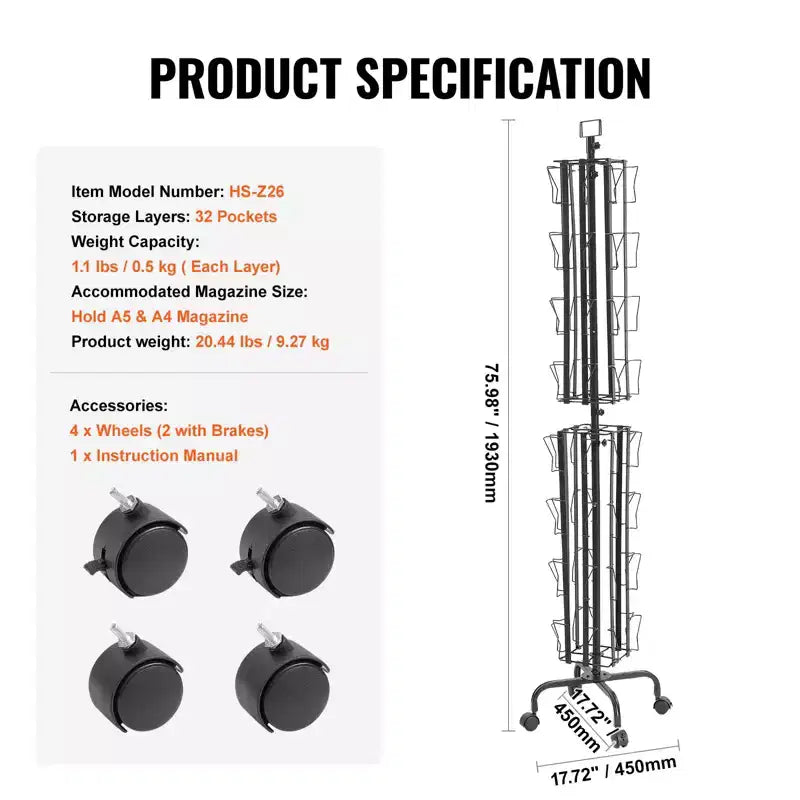 VEVOR Greeting Cards Display Rack, 32 Pockets Rotating Postcard Brochure Display Stand, 360 Spinning Card Display Rack with Sign Holder