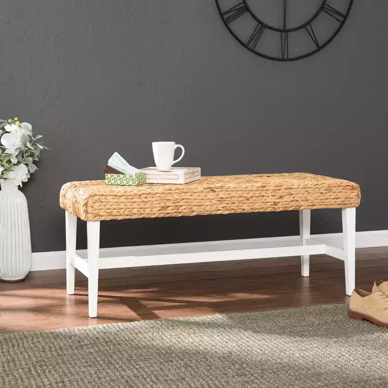 Standerson White Woven Coffee Table Bench - White - SEI