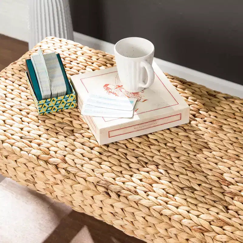 Standerson White Woven Coffee Table Bench - White - SEI