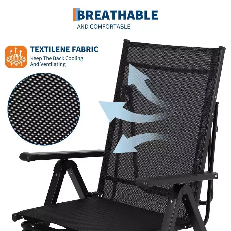 Outdoor Folding Dining Chairs with Backrests Armrests, Chaise Lounge Chairs with Footrests, Adjustable Reclining Chair No Assembly, 330lbs