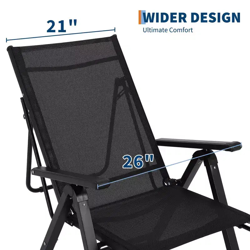 Outdoor Folding Dining Chairs with Backrests Armrests, Chaise Lounge Chairs with Footrests, Adjustable Reclining Chair No Assembly, 330lbs