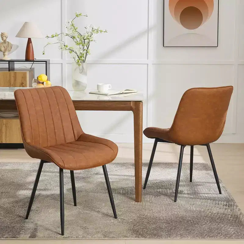 Dining Chairs Set of 2 - Faux Leather, Comfortable Mid Century Modern Design, Metal Legs, Upholstered Side Chair, for Kitchen Dining Room Living Room