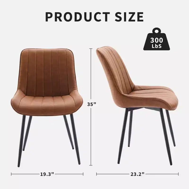 Dining Chairs Set of 2 - Faux Leather, Comfortable Mid Century Modern Design, Metal Legs, Upholstered Side Chair, for Kitchen Dining Room Living Room
