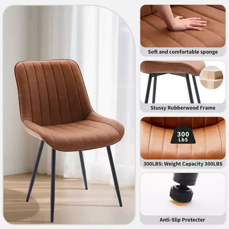 Dining Chairs Set of 2 - Faux Leather, Comfortable Mid Century Modern Design, Metal Legs, Upholstered Side Chair, for Kitchen Dining Room Living Room