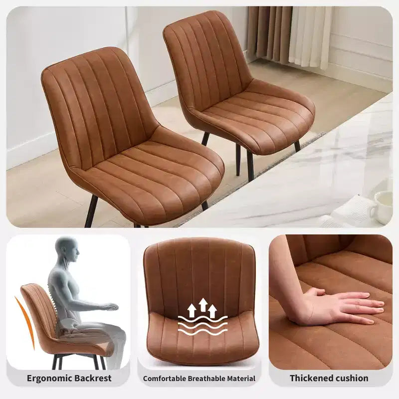Dining Chairs Set of 2 - Faux Leather, Comfortable Mid Century Modern Design, Metal Legs, Upholstered Side Chair, for Kitchen Dining Room Living Room