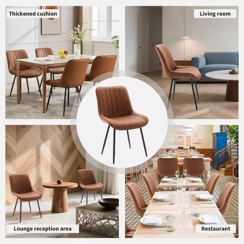 Dining Chairs Set of 2 - Faux Leather, Comfortable Mid Century Modern Design, Metal Legs, Upholstered Side Chair, for Kitchen Dining Room Living Room