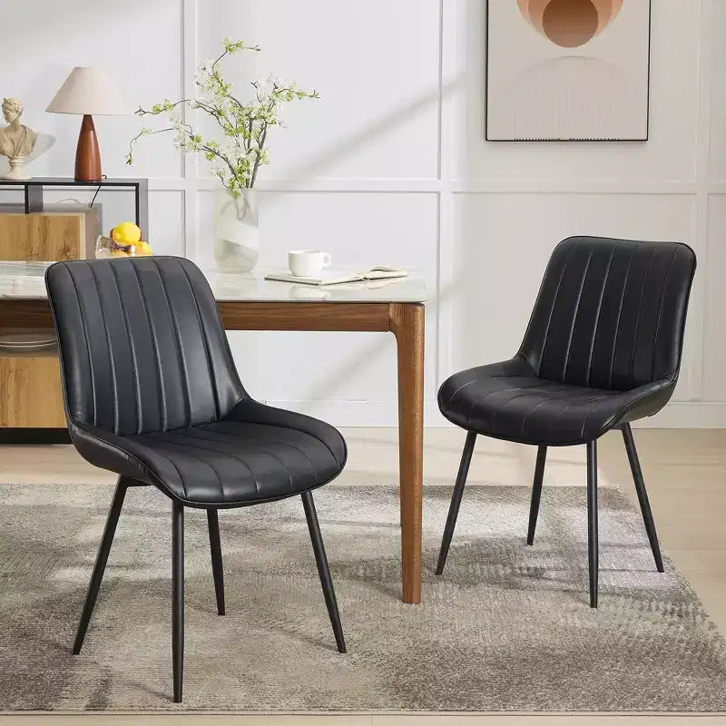 Dining Chairs Set of 2 - Faux Leather, Comfortable Mid Century Modern Design, Metal Legs, Upholstered Side Chair, for Kitchen Dining Room Living Room