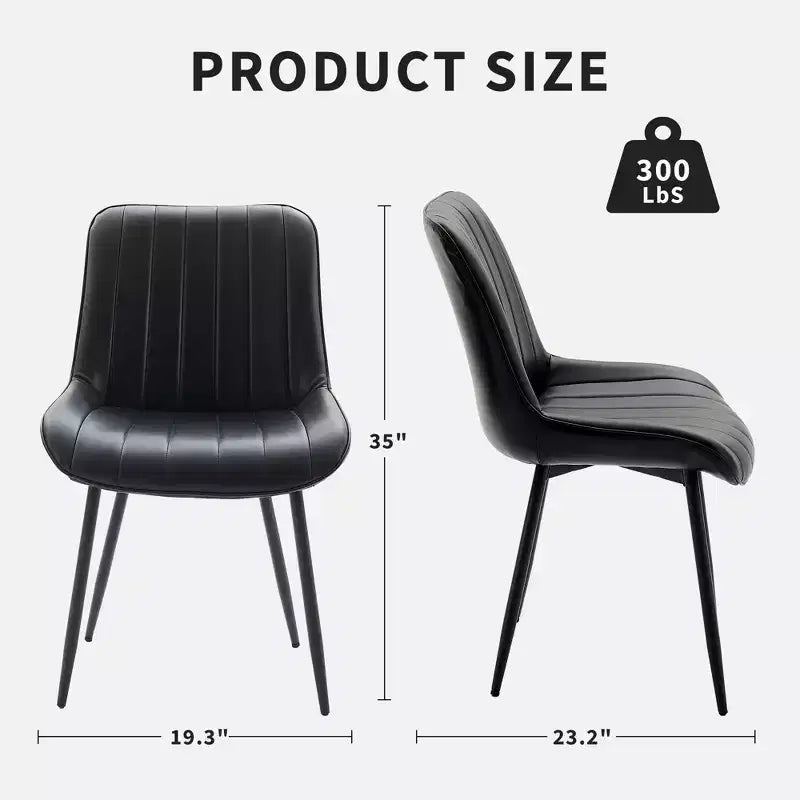 Dining Chairs Set of 2 - Faux Leather, Comfortable Mid Century Modern Design, Metal Legs, Upholstered Side Chair, for Kitchen Dining Room Living Room