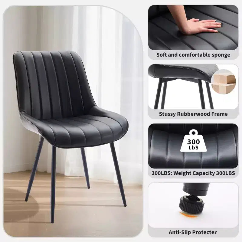 Dining Chairs Set of 2 - Faux Leather, Comfortable Mid Century Modern Design, Metal Legs, Upholstered Side Chair, for Kitchen Dining Room Living Room
