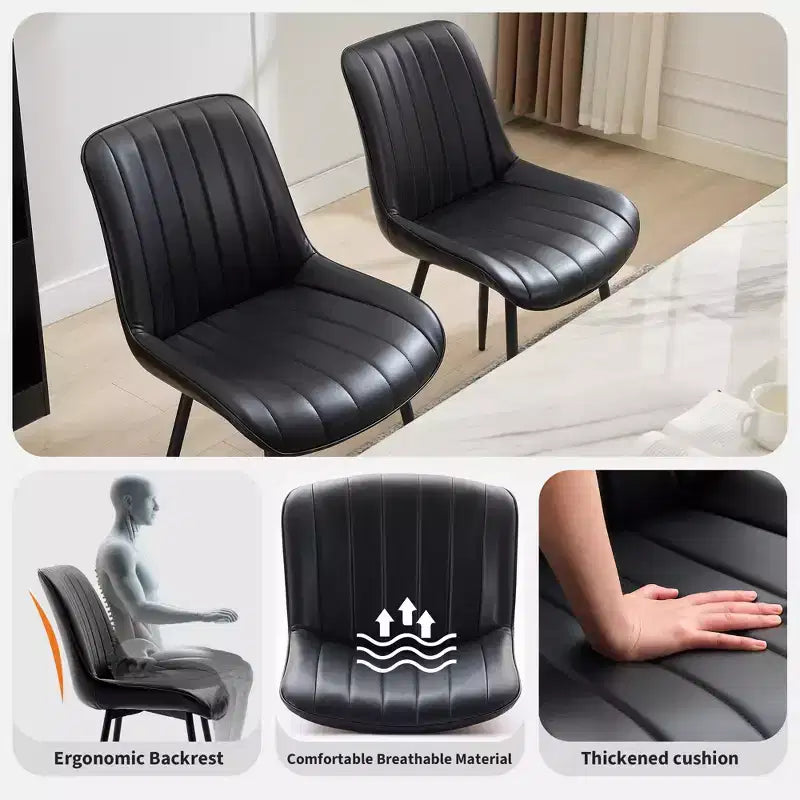 Dining Chairs Set of 2 - Faux Leather, Comfortable Mid Century Modern Design, Metal Legs, Upholstered Side Chair, for Kitchen Dining Room Living Room