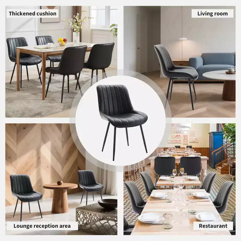 Dining Chairs Set of 2 - Faux Leather, Comfortable Mid Century Modern Design, Metal Legs, Upholstered Side Chair, for Kitchen Dining Room Living Room