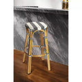 HomeRoots 30 Blue and White and Natural Heavy Duty Rattan Backless Bar Height Bar Chair