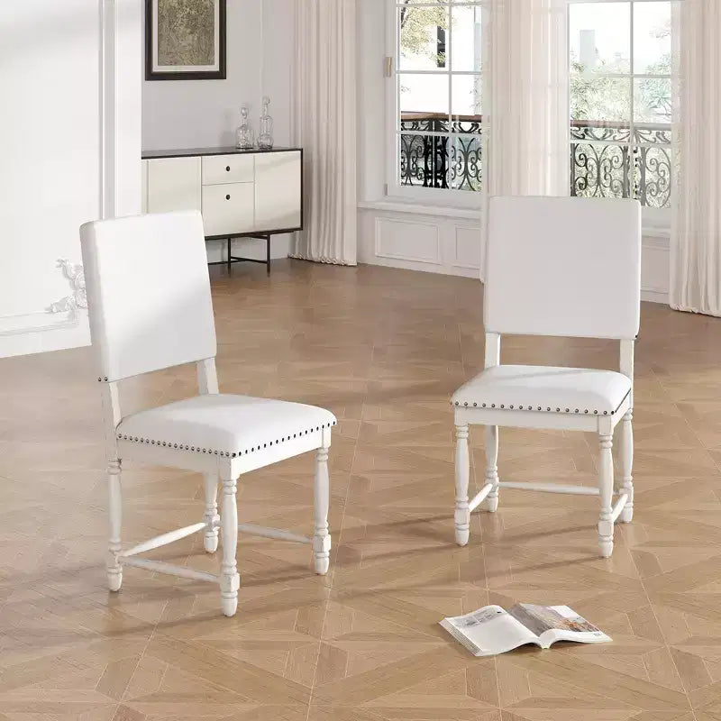 Set of 2 Upholstered Dining Chair with Padded Back, Vintage Kitchen Chairs Dining Room Chairs, Natural/Cream-ModernLuxe