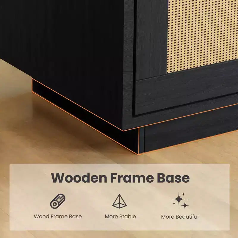 5 Tier Boho Wooden Bookcase with Rattan Doors, Tall Open Shelf Book Stand with Storage for Living Room, Bedroom, Home Office, and Kitchen