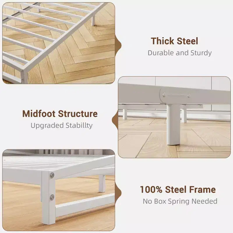 Low Bed Frame 6 Inch Heavy Duty Metal Platform Bed Frame Low Profile, Mattress Foundation, No Box Spring Needed