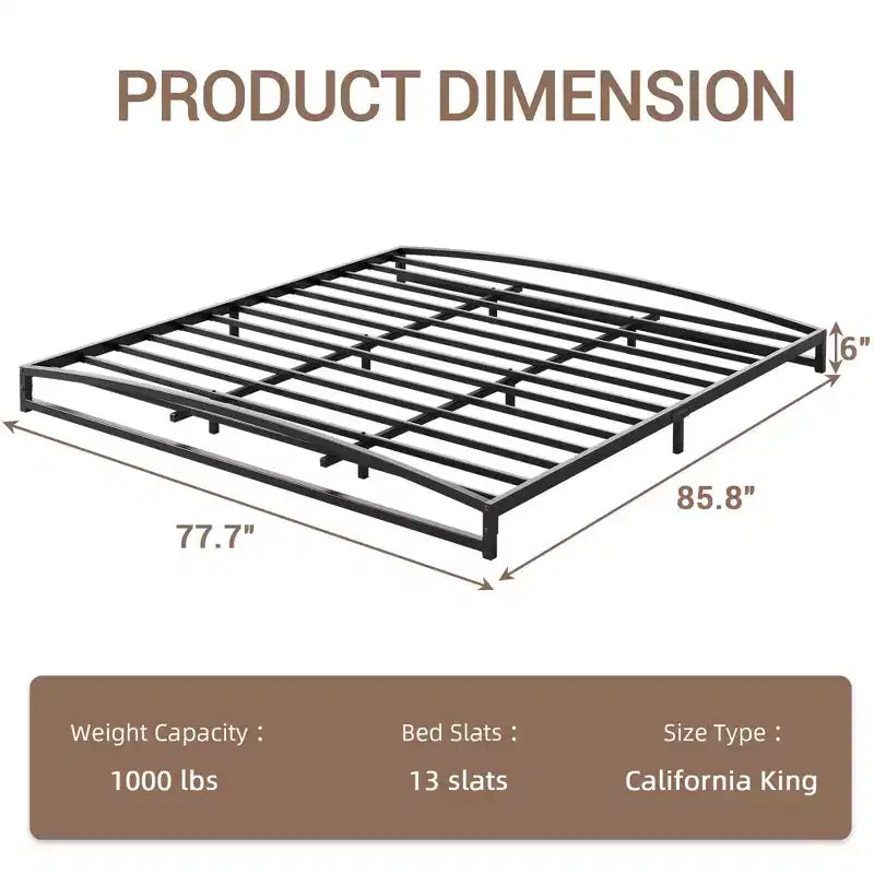 Low Bed Frame 6 Inch Heavy Duty Metal Platform Bed Frame Low Profile, Mattress Foundation, No Box Spring Needed